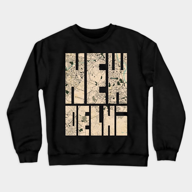 New Delhi, India City Map - Vintage Crewneck Sweatshirt by deMAP Studio